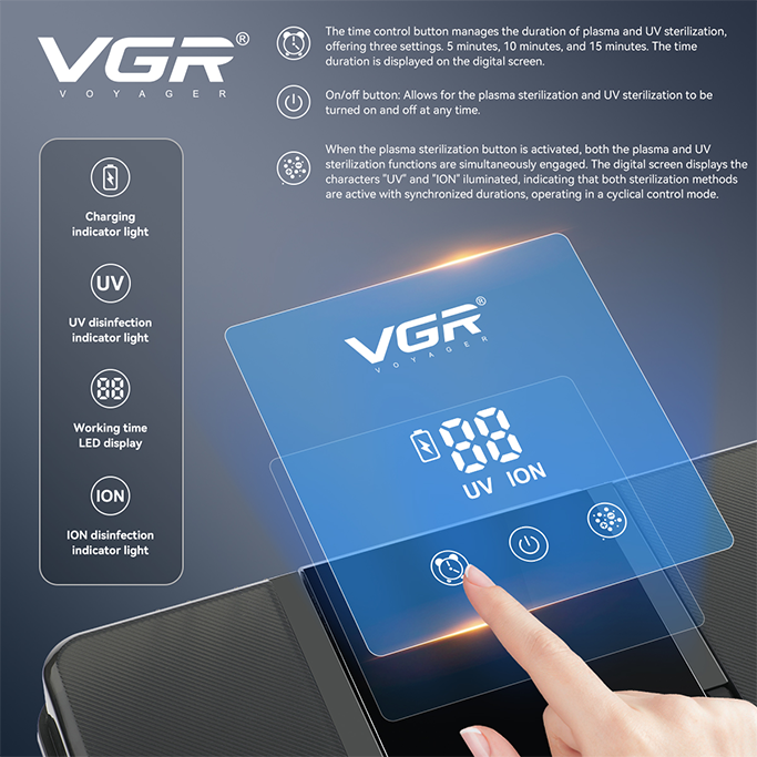 VGR  V-840 معقم بلازما لمعدات التجميل وتصفيف الشعر - مصمم للاستخدام في الصالون والمنزل