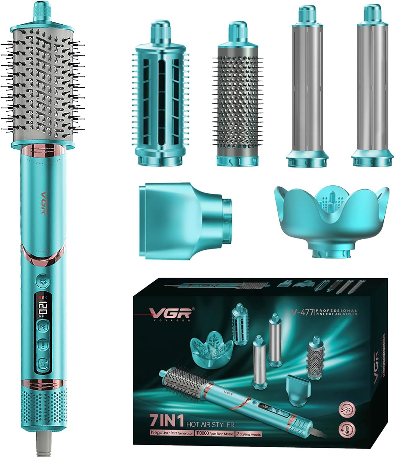 مواصفات فرشاة شعر 7 في1 V-477 تجفيف الشعر الإحترافية من VGR