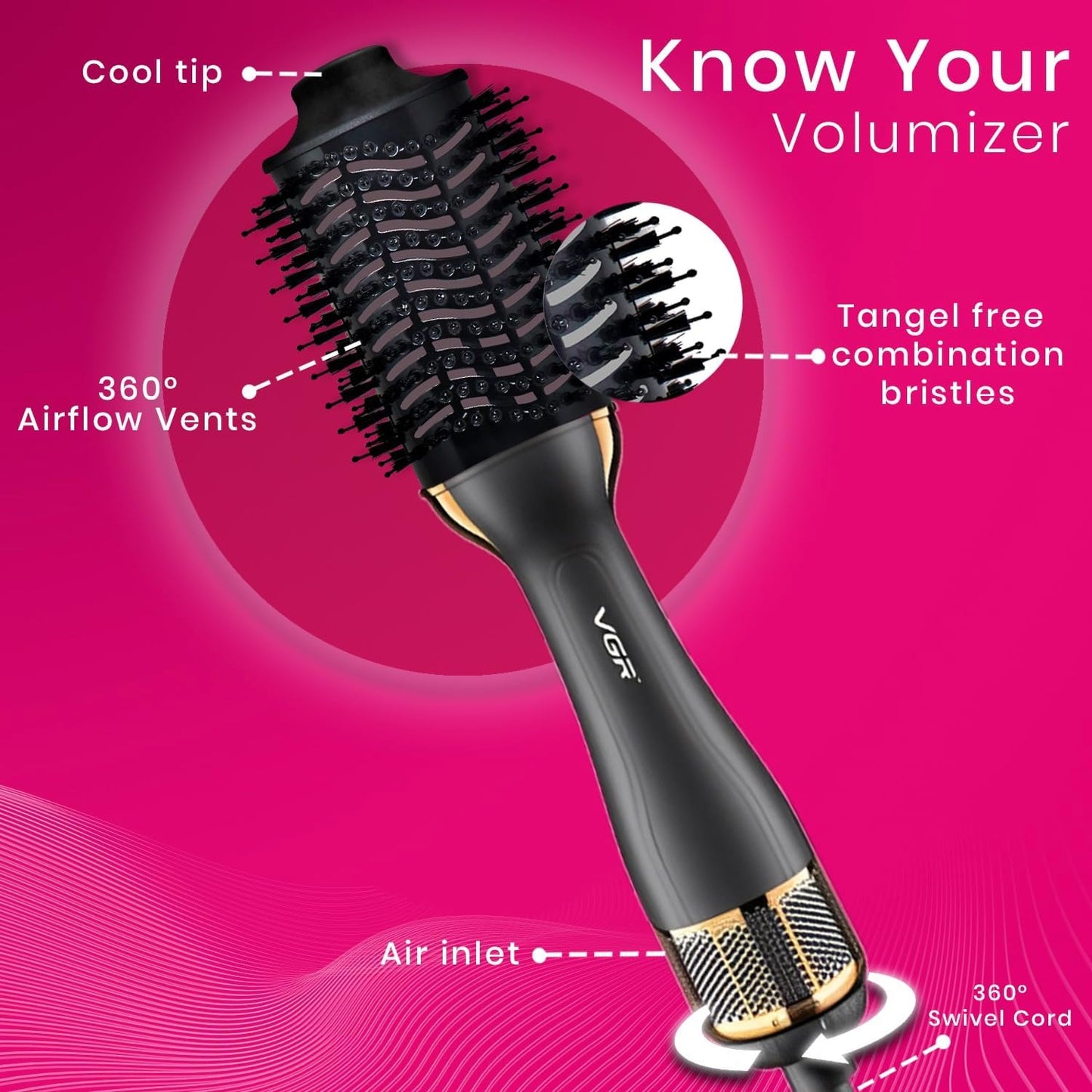 VGR V-492 Professional Hot Air Brush for Women's (Black)